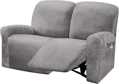 ULTICOR Reclining Love Seat Slipcover, 48" - 65" L, 6-Piece Velvet Stretch Loveseat Reclining Sofa Covers, 2 seat Love seat Recliner Cover, Thick, Soft, Washable (Light Grey)