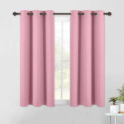 NICETOWN Rouge Pink Blackout Curtain Panels for Bedroom, 2 Panels, W42 x L40-inch, Thermal Insulated Grommet Top Blackout Draperies and Drapes for Basement