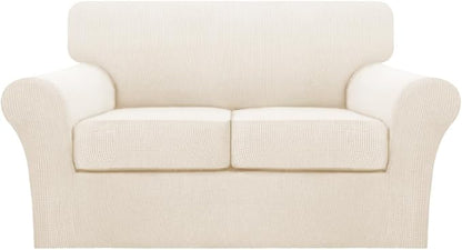 Turquoize 3 Piece Sofa Covers for 2 Cushion Couch Sofa Slipcover Soft Couch Cover for Dogs-Washable Sofa Furniture Cover with 2 Individual Cushion Covers, Thick Jacquard Fabric (Loveseat, Cream)