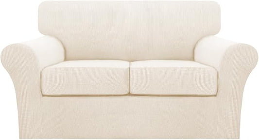 Turquoize 3 Piece Sofa Covers for 2 Cushion Couch Sofa Slipcover Soft Couch Cover for Dogs-Washable Sofa Furniture Cover with 2 Individual Cushion Covers, Thick Jacquard Fabric (Loveseat, Cream)