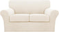 Turquoize 3 Piece Sofa Covers for 2 Cushion Couch Sofa Slipcover Soft Couch Cover for Dogs-Washable Sofa Furniture Cover with 2 Individual Cushion Covers, Thick Jacquard Fabric (Loveseat, Cream)