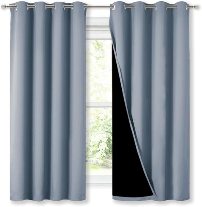 NICETOWN Extra Long Truly Blackout Drapes for Hall and Villa, 46" Width Each Panel, 45" Length, Vintage Blue, 2 Pieces, 100% Blackout Window Curtain Panels with Black Lined for Night Shift Worker