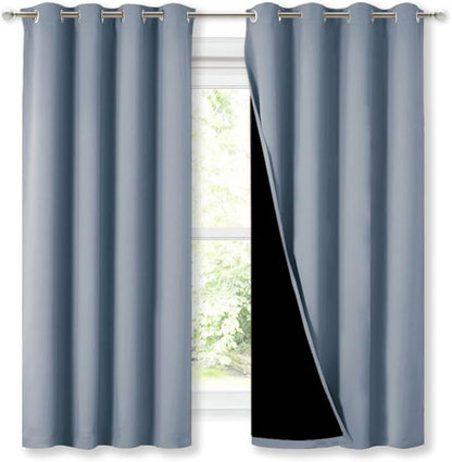 NICETOWN Extra Long Truly Blackout Drapes for Hall and Villa, 46" Width Each Panel, 45" Length, Vintage Blue, 2 Pieces, 100% Blackout Window Curtain Panels with Black Lined for Night Shift Worker