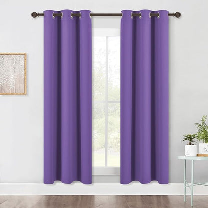 NICETOWN Bedroom Blackout Draperies Panels, 2 Panels, 42 x 72 Inch, Lilac Purple, Three Pass Microfiber Noise Reducing Thermal Insulated Solid Ring Top Window Curtains