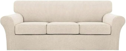 Turquoize 4 Piece Sofa Covers for 3 Cushion Couch Sofa Slipcover Soft Couch Cover for Dogs Washable Furniture Cover with 3 Individual Large Cushion Covers Feature Fabric (Large Sofa, Biscotti Beige)