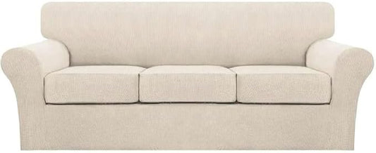 Turquoize 4 Piece Sofa Covers for 3 Cushion Couch Sofa Slipcover Soft Couch Cover for Dogs Washable Furniture Cover with 3 Individual Large Cushion Covers Feature Fabric (Large Sofa, Biscotti Beige)
