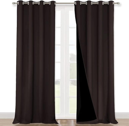 NICETOWN Full Shading Curtains 90 inches Long 2 Panels Set for Windows, Brown, Pack of 2, 52 inches W, Super Heavy-Duty Black Lined Blackout Curtains for Bedroom, Privacy Assured Window Treatment