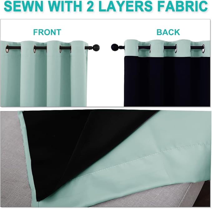 NICETOWN Full Shading Curtains 96 inches Long 2 Panels Set for Windows, Super Heavy-Duty Black Lined Blackout Curtains for Bedroom, Privacy Assured Window Treatment (Aqua Blue, 55 inches W)