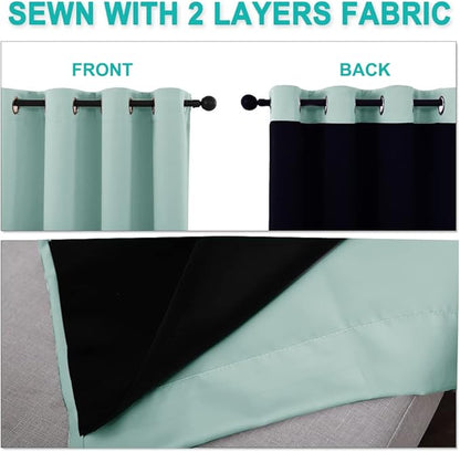NICETOWN 100% Blackout Window Curtain Panels, Cold and Full Light Blocking Drapes with Black Liner for Nursery, 84 inches Drop Thermal Insulated Draperies (Aqua Blue, 2 PCs, 62" Wide Each Panel)