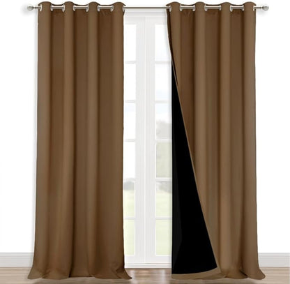 NICETOWN Full Shading Curtains 90" Long 2 Panels Set for Windows, Gold Brown, Pack of 2, 52" W, Super Heavy-Duty Black Lined Blackout Curtains for Bedroom, Privacy Assured Window Treatment