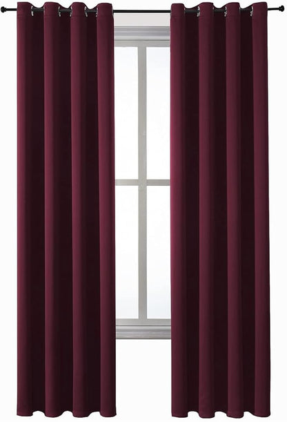 ChrisDowa Grommet Blackout Curtains for Bedroom and Living Room - 2 Panels Set Thermal Insulated Room Darkening Curtains (Burgundy Red, 52W x 72L)