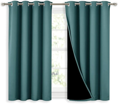 NICETOWN Small 100% Blackout Curtains with Black Liners, Thermal Insulated 2-Layer Lined Drapes, Energy Efficiency Window Draperies for Dining Room (Sea Teal, 2 Panels, 52-inch W by 45-inch L)
