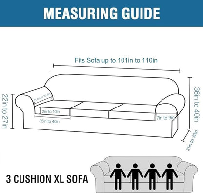 H.VERSAILTEX 4 Piece Stretch Sofa Covers for 3 Cushion Couch Covers for Living Room Furniture Slipcovers (Base Cover Plus 3 Seat Cushion Covers) Upgraded Thicker Jacquard Fabric (XL Sofa, Grey)