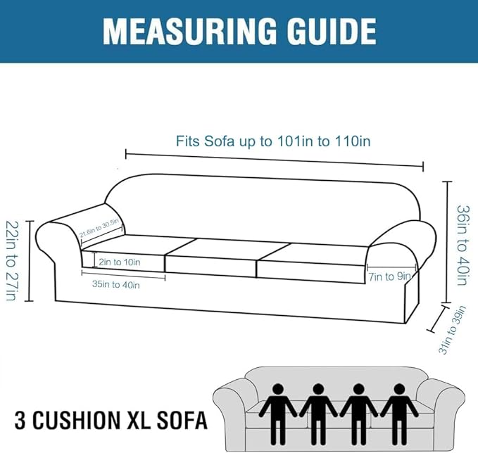 4 Piece Stretch Sofa Covers for 3 Cushion Couch Covers Furniture Slipcovers for Living Room (1 Base Cover Plus 3 Seat Cushion Covers) Thicker Jacquard Fabric Cover (XL Sofa, Navy)