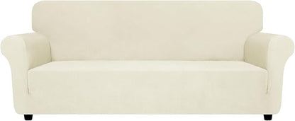 ZNSAYOTX Super Stretch Couch Cover (72"-92"), New Striped Sofa Covers Fitted Slipcovers with Elastic Bottom, Dog Cat Pets Proof Spandex Fabric Comfortable & Durable (Beige, Sofa)