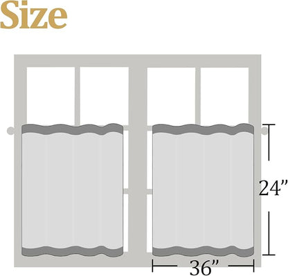 Boho Kitchen Cafe Curtain 24 Inch Length, 36 Inch Width, Single Panel Beige Linen Blend Embroidered Tier Curtain, Light Filtering for Small Window