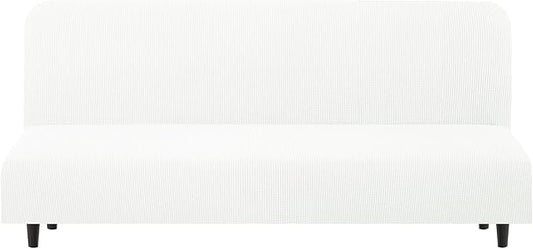 U-NICE HOME Stretch Futon Cover Armless Bed Slipcover - Soft Jacquard Fabric Washable for Pet Friendly, Ivory White