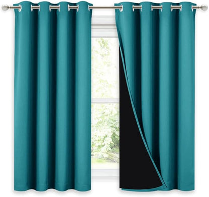 NICETOWN 100% Blackout Curtains 54 inches Long, Double-Deck Completely Blackout Window Treatment Thermal Insulated Lined Drapes for Small Window (Peacock Teal, 1 Pair, 52 inches Width Each Panel)