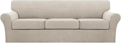 Turquoize 4 Piece Sofa Covers for 3 Cushion Couch Sofa Slipcover Soft Couch Cover for Dogs Washable Furniture Cover with 3 Individual Large Cushion Covers Feature Fabric (Large Sofa, Island Fossi)