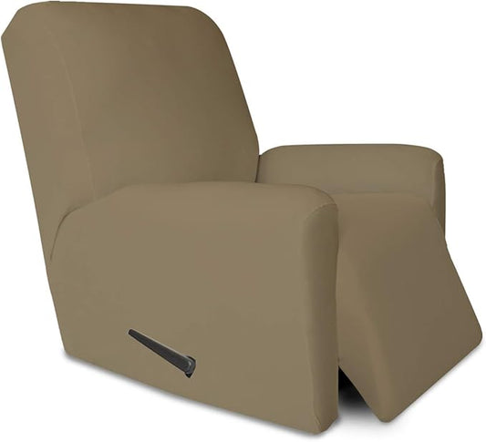 PureFit Super Stretch Chair Sofa Slipcover with Pocket – Spandex Non Slip Soft Couch Sofa Cover, Washable Furniture Protector with Elastic Bottom for Kids, Pets （Recliner, Tan）