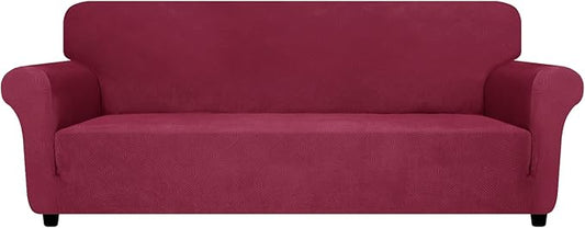 ZNSAYOTX Oversized Super Stretch Couch Cover (92"-115"), New Universal Sofa Covers Comfortable & Durable, Dog Cat Pets Friendly Extra Large Spandex Sofa Slipcovers (Wine Red, XL Sofa)