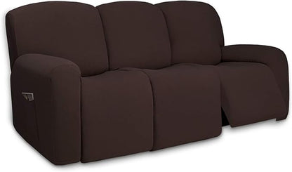 PureFit Super Stretch 3 Seats Recliner Chair Sofa Couch Cover with Pocket – Non Slip Soft Sofa Slipcover, Washable Spandex Reclining Furniture Protector for Kids, Pets (Recliner Sofa, Chocolate)
