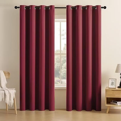 Joydeco Blackout Curtains for Bedroom 84 inch Long 2 Panels, Thermal Insulated Room Darkening Curtains with Grommets, Soft Window Drapes for Living Room (W52 x L84 Inch, Burgundy Red)