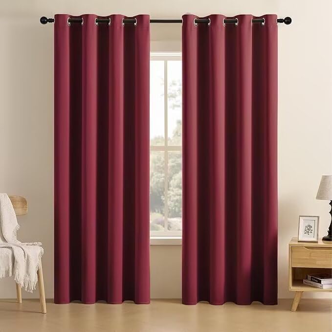 Joydeco Blackout Curtains for Bedroom 96 inch Long 2 Panels, Thermal Insulated Room Darkening Curtains with Grommets, Soft Window Drapes for Living Room (W52 x L96 Inch, Burgundy Red)