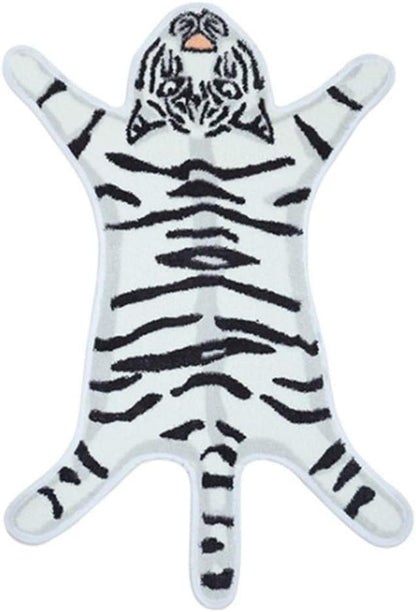 Tiger Print Rug Cartoon Cute Faux Area Rugs Fluffy Animal Print Mat Carpet Kids Small Rugs for Playroom Room Home Decor (2.6x1.8Ft /32.2" Lx21.4 W（54.5x82cm）,White)