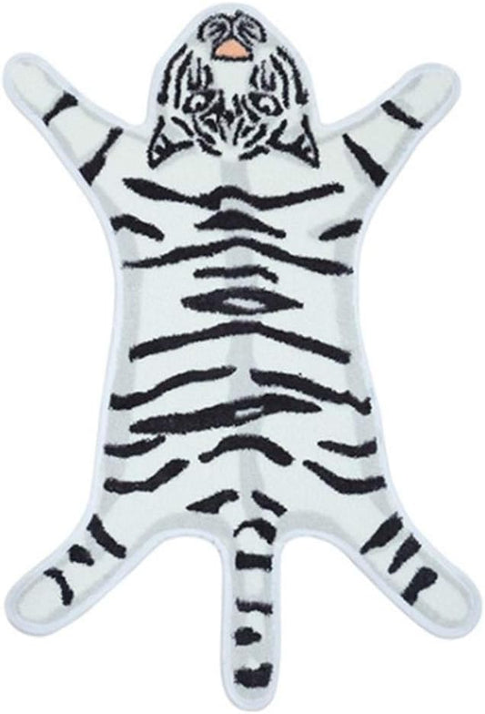 Tiger Print Rug Cartoon Cute Faux Area Rugs Fluffy Animal Print Mat Carpet Kids Small Rugs for Playroom Room Home Decor (2.6x1.8Ft /32.2" Lx21.4 W（54.5x82cm）,White)
