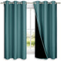 NICETOWN 100% Blackout Short Curtains with Black Liners, 2 Panels, 37" W by 60" L, Sea Teal, Solid Thermal Insulated Full Blackout 2-Layer Lined Drapes, Energy Efficiency Window Draperies for Bedroom
