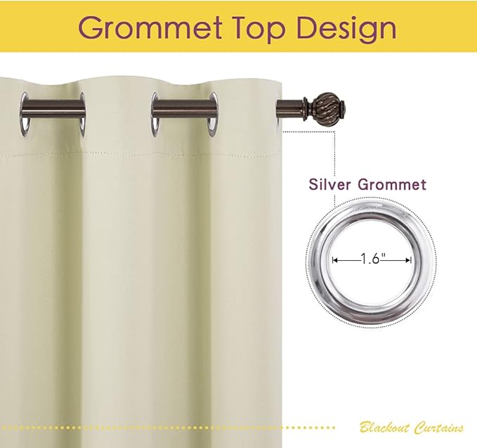 NICETOWN Blackout Beige Curtains and Drapes, Beigs, Set of 2, W34 x L40, Window Treatment Thermal Insulated Solid Grommet Blackout Draperies for Kitchen/Cafe