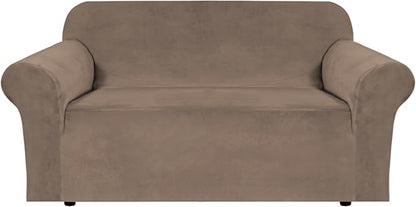 H.VERSAILTEX Stretch Velvet Loveseat Covers for 2 Cushion Couch Covers for Living Room Sofa Covers Slipcovers with Non Slip Straps Bottom, Ultra Thick Comfy Velour (Width 58"-72", Coco Mocha)