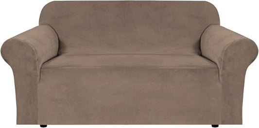 H.VERSAILTEX Stretch Velvet Loveseat Covers for 2 Cushion Couch Covers for Living Room Sofa Covers Slipcovers with Non Slip Straps Bottom, Ultra Thick Comfy Velour (Width 58"-72", Coco Mocha)
