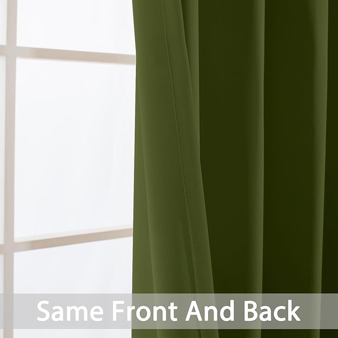Yakamok Olive Green Curtains 84 Inches Length Blackout Curtain for Bedroom-Green Room Darkening Thermal Insulated Grommet Drapes for Living Room, 52W x 84L,2 Panels