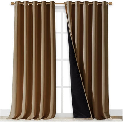 NICETOWN Total Shade Curtains and Draperies, Gold Brown, Package of 2, 62 inches Wide x 95 inches, LongHeavy-Duty Full Light Shading Drapes with Black Liner Backing for Villa/Hall/Dorm Window