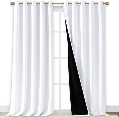 NICETOWN Full Shading Cold Blocking Curtains for Windows, Super Heavy-Duty Black Lined Blackout Curtains for Bedroom, Privacy Assured Window Treatment (White, Pack of 2, 70 inches W x 95 inches L)