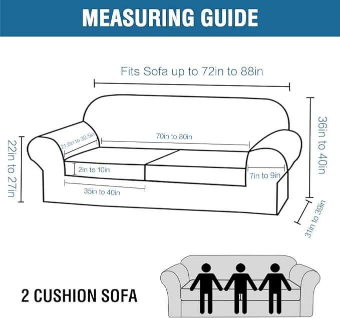 H.VERSAILTEX 3 Piece Stretch Sofa Covers for 2 Cushion Sofa Couch Covers for Living Room Sofa Slipcovers (Base Cover Plus 2 Seat Cushion Covers) Thicker Jacquard Fabric(Large Sofa, Navy)