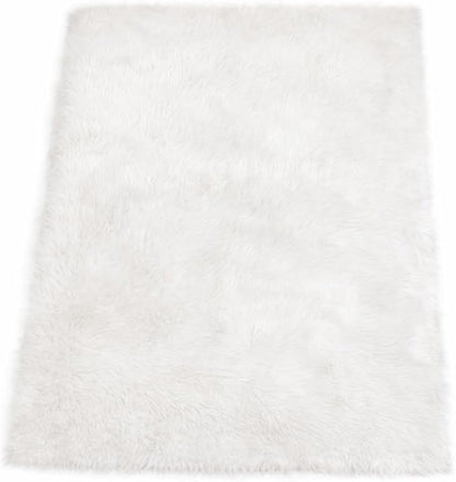 Goolela White Area Rug 5x7 Fluffy Fuzzy Furry Sheepskin Rug for Bedroom Living Room Faux Fur Shaggy Soft Washable Rectangle