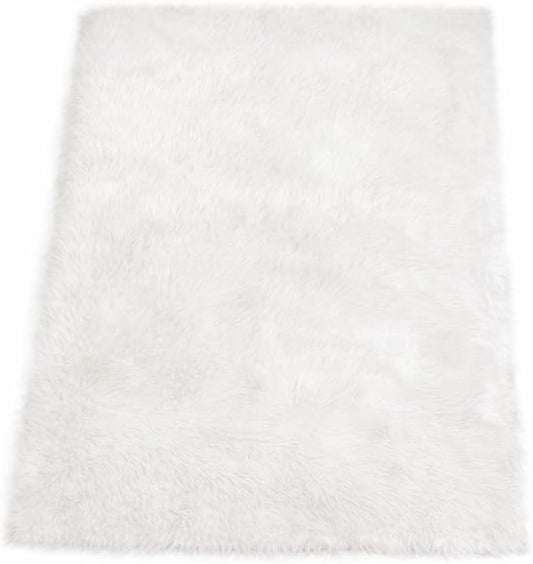 Goolela White Area Rug 5x7 Fluffy Fuzzy Furry Sheepskin Rug for Bedroom Living Room Faux Fur Shaggy Soft Washable Rectangle