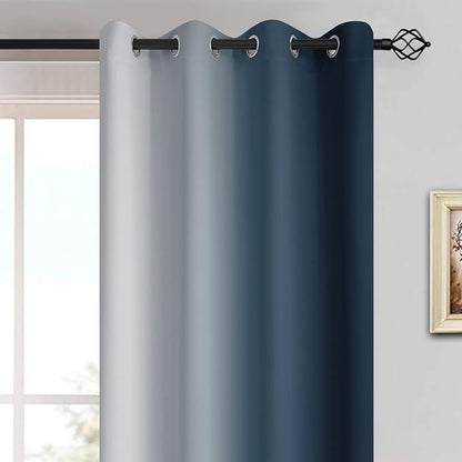 Yakamok Room Darkening Ombre Curtains 84 Inch Length, Navy Blue and Greyish White Thermal Insulated Gradient Color Curtains,Light Blocking Grommet Window Drapes for Bedroom,52 Inch Width,2 Panels