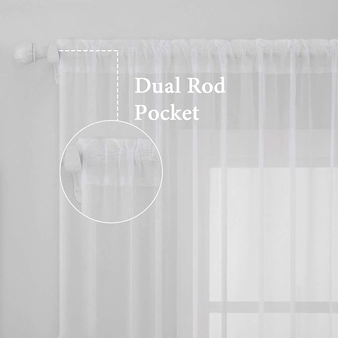 MIULEE 2 Panels Solid Color White Sheer Window Curtains Elegant Window Voile Panels/Drapes/Treatment for Bedroom Living Room (54 X 120 Inches White)