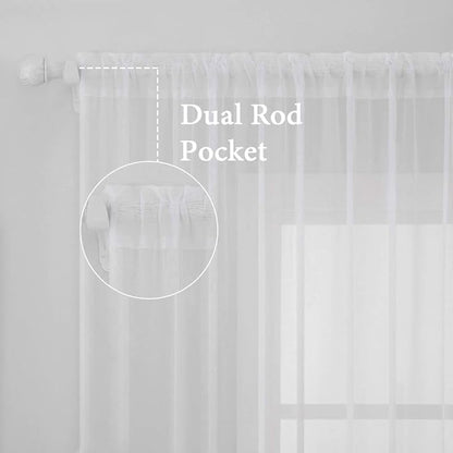 MIULEE 2 Panels Solid Color White Sheer Window Curtains Elegant Window Voile Panels/Drapes/Treatment for Bedroom Living Room (54 X 120 Inches White)
