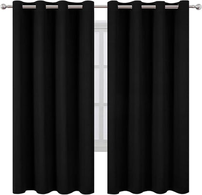 LEMOMO Blackout Curtains 66 x 72 Inch Long Black Curtains Set of 2 Panels Room Darkening Curtains for Bedroom and Living Room