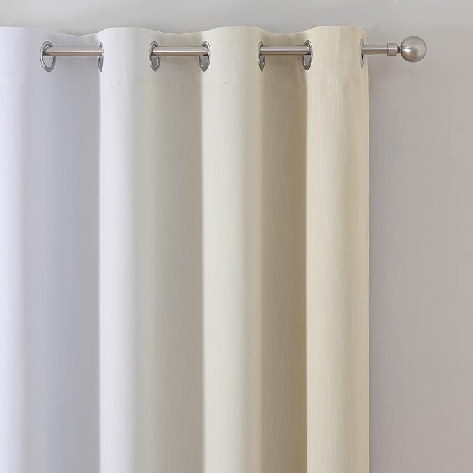 Estelar Textiler Ombre Greyish White and Beige Blackout Curtains & Drapes 96 Inch Length 2 Panels, Gradient Thermal Insulated Full Light Blocking Grommet Blackout Drapes for Bedroom, 52Wx96L