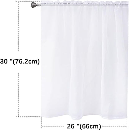 SpaceDresser White Kitchen Sheer Valance Curtains 24 Inch, Voile Sheer Cafe Curtains for Bathroom Farmhouse Country Light Filtering Short Window Curtain 1 Pair 2 Panels(White,26 W x 24 L)