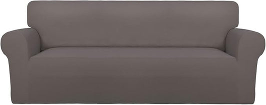 PureFit Super Stretch Sofa Slipcover – Spandex Non Slip Soft Couch Sofa Cover, Washable Furniture Protector with Non Skid Foam and Elastic Bottom for Kids, Pets （Oversized Sofa, Taupe）