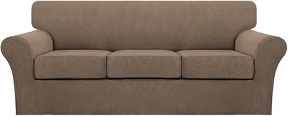 Turquoize 4 Piece Sofa Covers for 3 Cushion Couch Sofa Slipcover Soft Couch Cover for Dogs-Washable Sofa Furniture Cover with 3 Individual Cushion Covers (3 Cushion Sofa, Macchiato)