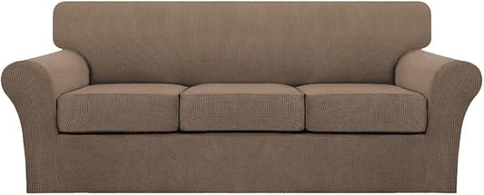Turquoize 4 Piece Sofa Covers for 3 Cushion Couch Sofa Slipcover Soft Couch Cover for Dogs-Washable Sofa Furniture Cover with 3 Individual Cushion Covers (3 Cushion Sofa, Macchiato)