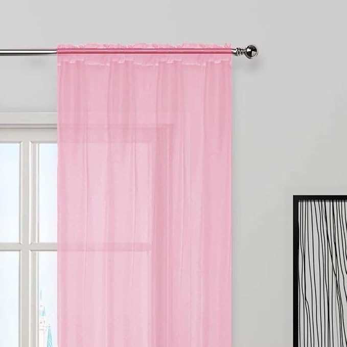 SpaceDresser Sheer Voile Window Treatment Rod Pocket Curtain Panels for Kitchen Bedroom Living Room Drapes Sunlight Filtering Privacy Semi Home Decor Assorted (Light Pink, 52 W x 54 L)
